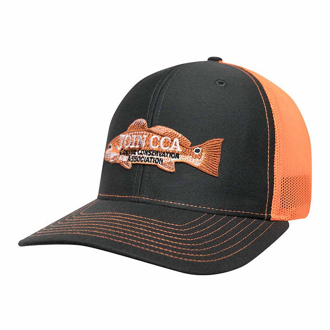 Charcoal Grey & Orange Mesh Richardson Cap w/ Redfish CCA Logo Patch